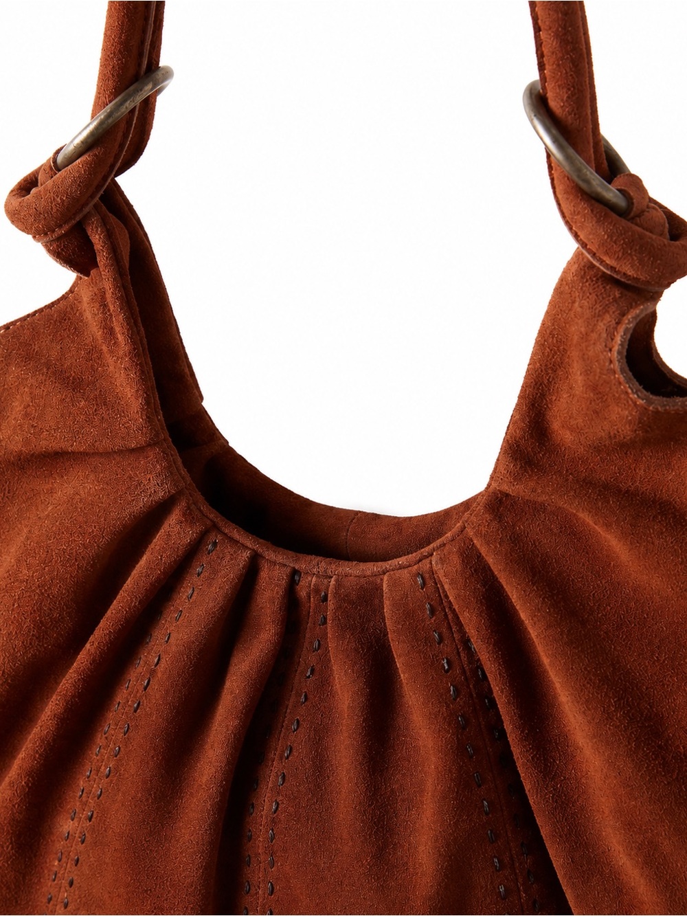 Free People Cognac Suede Leather Tote Bag NWT Scrunch Shoulder Hobo - Picture 4 of 9
